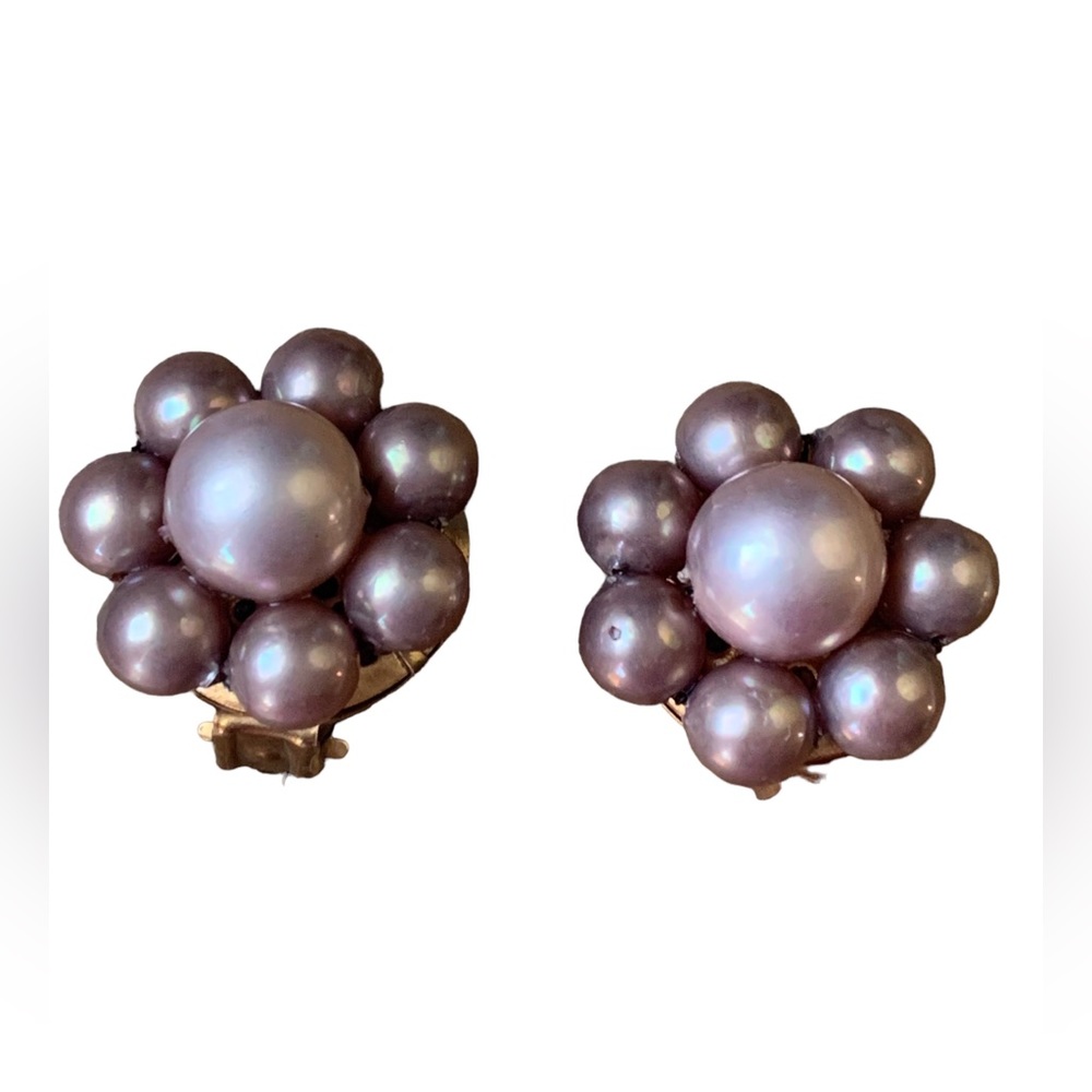 Vintage Lavender Faux Pearl Bead Gold Plated Clip On Earrings Women’s Jewelry